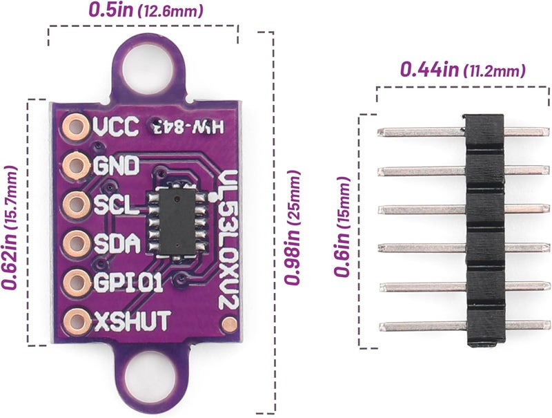 Starry 5pcs VL53L0X Time-of-Flight (ToF) Ranging Sensor Breakout 940nm 2.8-5V GY-VL53L0XV2 Laser Distance Module Ranging Flight Measurement Module I2C IIC - Image 3